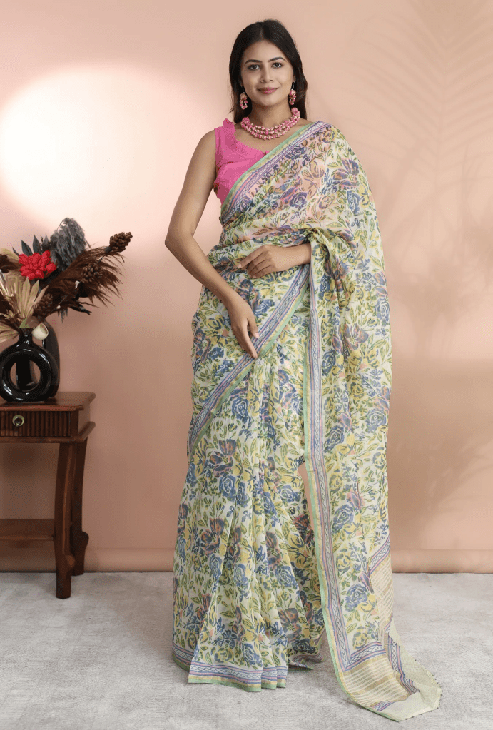 hand-block printed saree